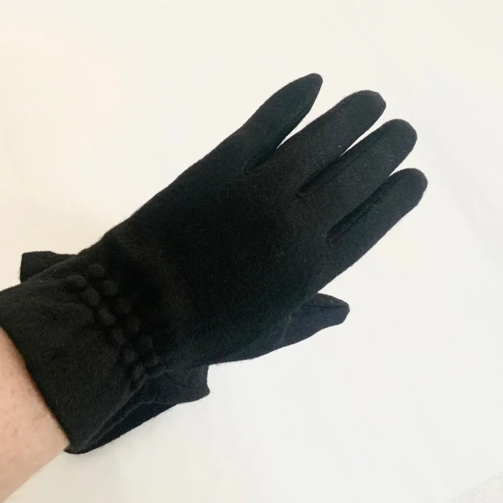 Luxury Cashmere Merino Wool Gloves Classic Black Driving Winter Warm Cozy Mitten